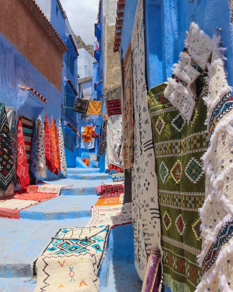 Tappeti per le strade di Chefchaouen, Marocco