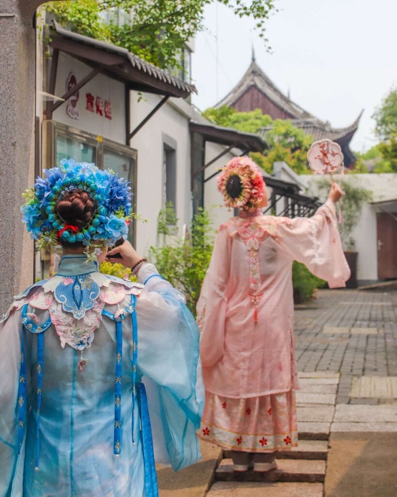 vestiti tradizionali cinesi a Suzhou, Cina